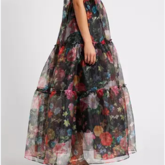 Black and Pink Tiered Maxi Dress with Square Neck - Picture 2 of 3